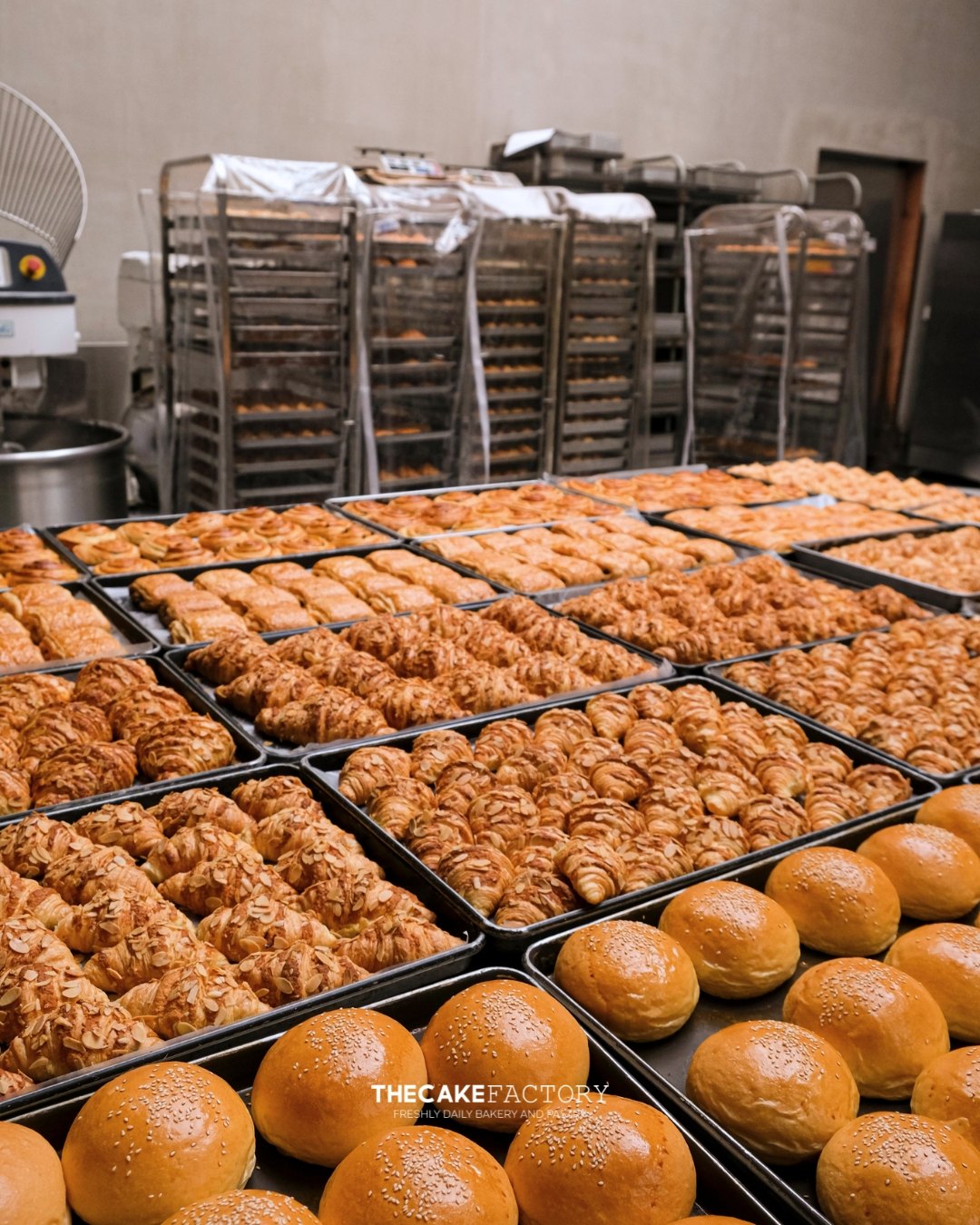 Almond croissants and sesame buns ready for delivery