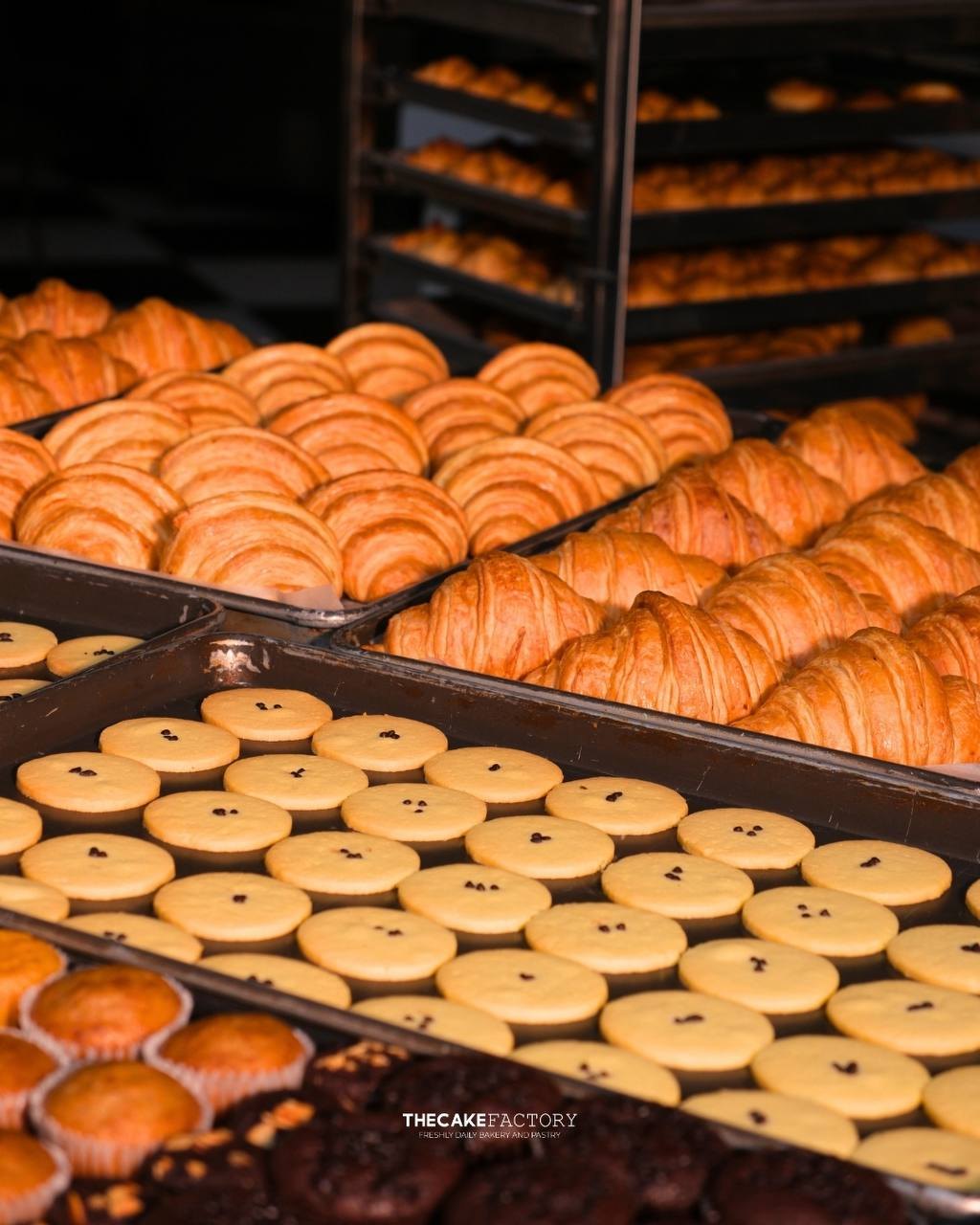 Butter cookies, croissants and muffins