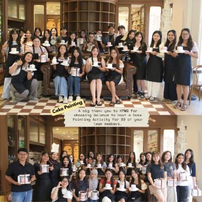 Corporate team after a cake painting activity